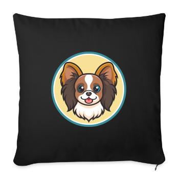 Chien de race Continental Toy Spaniel Dessin animé Kawaii - Housse de coussin décorative 45 x 45 cm - noir - Devant