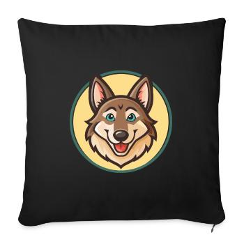 Chien-loup tchécoslovaque Race de chien Dessin animé Kawaii Pet - Housse de coussin décorative 45 x 45 cm - noir - Devant