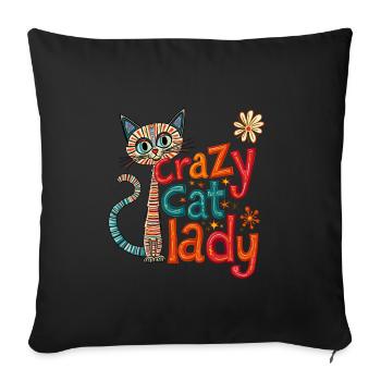 Crazy Cat Lady : un design amusant et original - Housse de coussin décorative 45 x 45 cm - noir - Devant