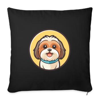 Maltais Shih Tzu Chien Race Dessin animé Kawaii Clipart - Housse de coussin décorative 45 x 45 cm - noir - Devant