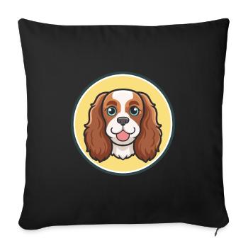 King Charles Spaniel Chien Race Dessin Animé Kawaii Pet - Housse de coussin décorative 45 x 45 cm - noir - Devant