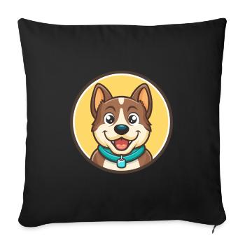 Kars race de chien dessin animé Kawaii Clipart Illustration - Housse de coussin décorative 45 x 45 cm - noir - Devant