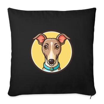 Dessin animé kawaii de race de chien lévrier Rampur - Housse de coussin décorative 45 x 45 cm - noir - Devant