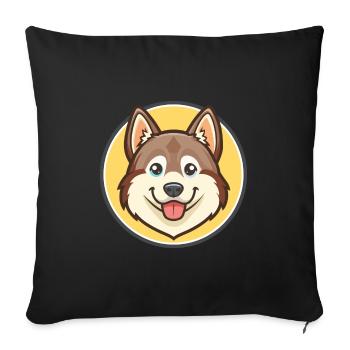Chien Husky Sibérien, dessin animé Kawaii - Housse de coussin décorative 45 x 45 cm - noir - Devant