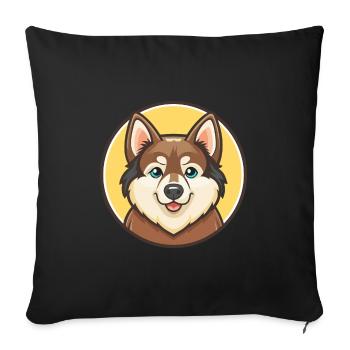 Laika Sibérie, chien de race, dessin animé kawaii clipart - Housse de coussin décorative 45 x 45 cm - noir - Devant