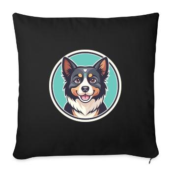 Aidi chien race dessin animé Kawaii Clipart Illustration - Housse de coussin décorative 45 x 45 cm - noir - Devant