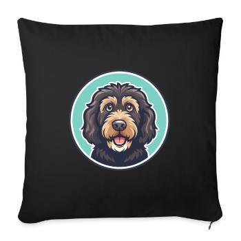 Chien d’eau cantabrique race dessin animé Kawaii Clipart - Housse de coussin décorative 45 x 45 cm - noir - Devant
