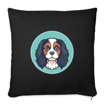 Cavalier King Charles Spaniel Chien Race Dessin animé - Housse de coussin décorative 45 x 45 cm - noir - Devant