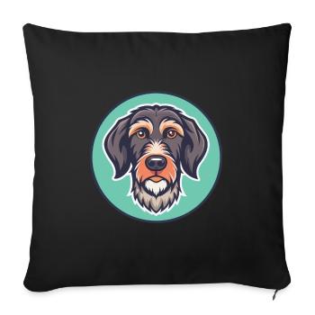 Braque allemand à poil dur chien race dessin animé drôle - Housse de coussin décorative 45 x 45 cm - noir - Devant