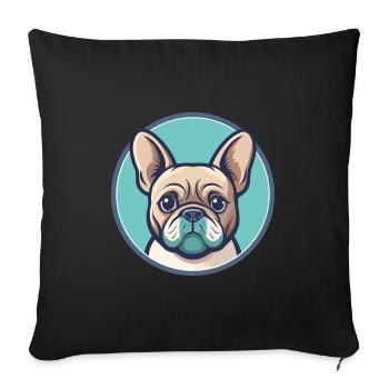 Bouledogue Français Chien Race Dessin animé Kawaii Clipart - Housse de coussin décorative 45 x 45 cm - noir - Devant