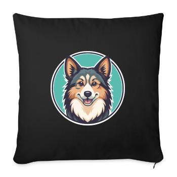 Chien de berger islandais Race de chien Dessin animé Kawaii - Housse de coussin décorative 45 x 45 cm - noir - Devant