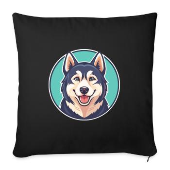 Labrador Husky Chien Race Dessin animé Kawaii Clipart - Housse de coussin décorative 45 x 45 cm - noir - Devant