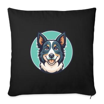Koolie chien race dessin animé Kawaii Clipart Animal Animal de compagnie - Housse de coussin décorative 45 x 45 cm - noir - Devant