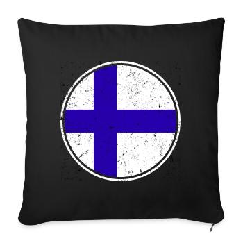 Finnish Flag — Distressed Style & in a Circle - Sofa pillowcase 17,3'' x 17,3'' (45 x 45 cm) - black - Front