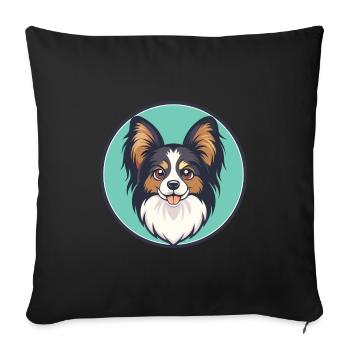Papillon Chien Race Coloré Dessin Animé Kawaii Clipart - Housse de coussin décorative 45 x 45 cm - noir - Devant