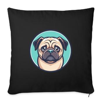 Carlin Chien Race Dessin Animé Kawaii Clipart Illustration - Housse de coussin décorative 45 x 45 cm - noir - Devant