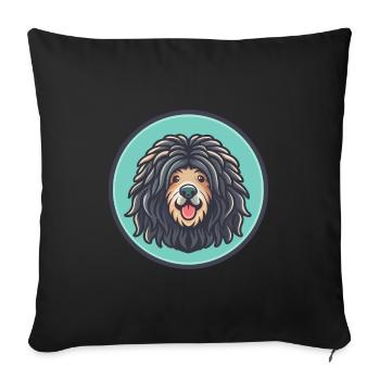 Puli chien race dessin animé Kawaii Clipart Illustration - Housse de coussin décorative 45 x 45 cm - noir - Devant