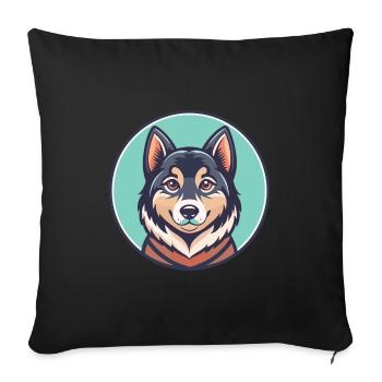 Salish laine chien race drôle dessin animé Kawaii Clipart - Housse de coussin décorative 45 x 45 cm - noir - Devant