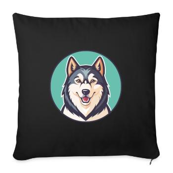 Seppala Sibérien Traîneau Chien Race Dessin Animé Kawaii - Housse de coussin décorative 45 x 45 cm - noir - Devant