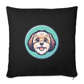 ShihPoo Chien Race Dessin animé Personnage Kawaii Clipart - Housse de coussin décorative 45 x 45 cm - noir - Devant