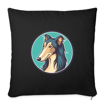 Silken Windhound Chien Race Dessin animé Kawaii Clipart - Housse de coussin décorative 45 x 45 cm - noir - Devant