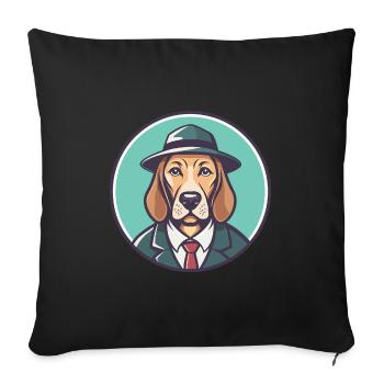 Détective chien chien race dessin animé Kawaii Clipart animal de compagnie - Housse de coussin décorative 45 x 45 cm - noir - Devant