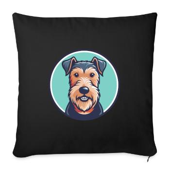 Welsh Terrier Chien Race Dessin animé Kawaii Clipart Animal de compagnie - Housse de coussin décorative 45 x 45 cm - noir - Devant