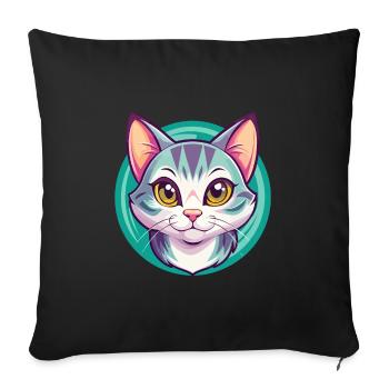 Chat américain à poil court race dessin animé Kawaii Animal - Housse de coussin décorative 45 x 45 cm - noir - Devant