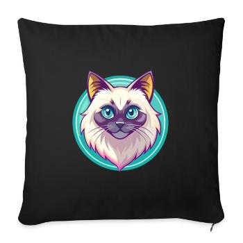 Birman Chat Race Dessin Animé Kawaii Animal Pet - Housse de coussin décorative 45 x 45 cm - noir - Devant