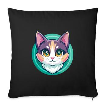 Dilué Calico Chat Race Dessin Animé Kawaii Animal Pet - Housse de coussin décorative 45 x 45 cm - noir - Devant