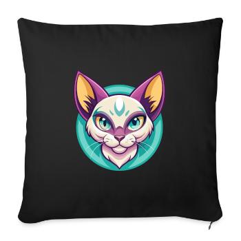 Khao Manee Chat Race Dessin Animé Kawaii Animal Pet - Housse de coussin décorative 45 x 45 cm - noir - Devant