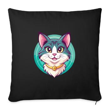 Manx Chat Race Dessin Animé Kawaii Animal Pet - Housse de coussin décorative 45 x 45 cm - noir - Devant