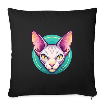 Peterbald Chat Race Dessin Animé Kawaii Animal Pet - Housse de coussin décorative 45 x 45 cm - noir - Devant