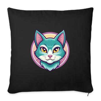 Chat bleu russe race dessin animé Kawaii Animal Pet - Housse de coussin décorative 45 x 45 cm - noir - Devant