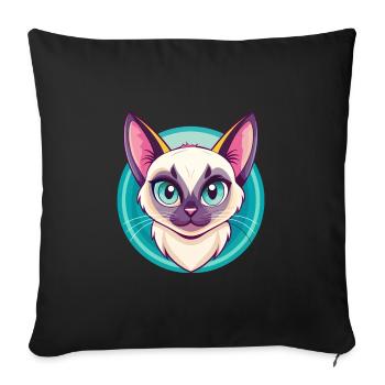 Chat Siamois Race Dessin Animé Kawaii Animal Pet - Housse de coussin décorative 45 x 45 cm - noir - Devant