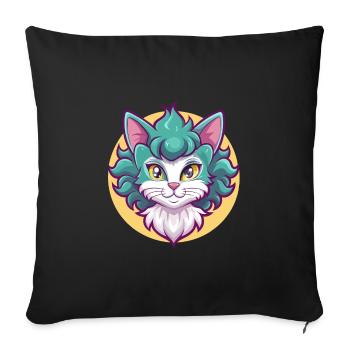 Laperm Chat Race Dessin Animé Kawaii Animal Pet - Housse de coussin décorative 45 x 45 cm - noir - Devant