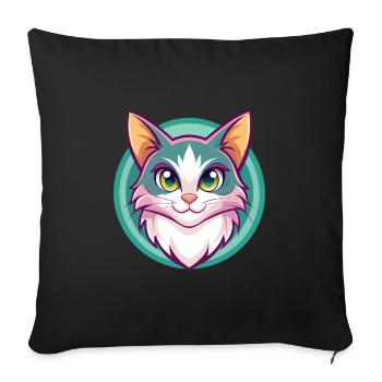 Turc Van Chat Race Dessin Animé Kawaii Animal Pet - Housse de coussin décorative 45 x 45 cm - noir - Devant