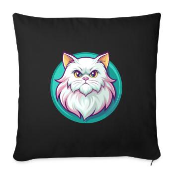 Blanc à poil long chat persan race dessin animé Kawaii - Housse de coussin décorative 45 x 45 cm - noir - Devant
