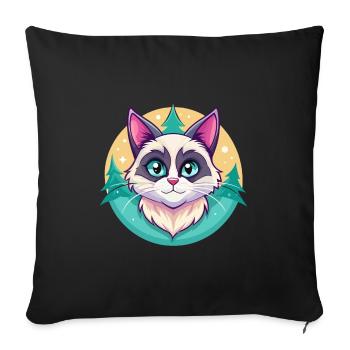 Raquette Chat Race Dessin Animé Kawaii Animal Pet - Housse de coussin décorative 45 x 45 cm - noir - Devant