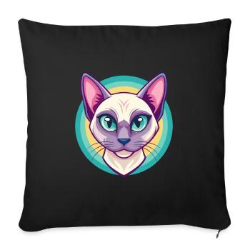 Chat tonkinois race dessin animé Kawaii animal de compagnie - Housse de coussin décorative 45 x 45 cm - noir - Devant