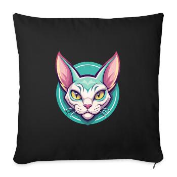 German Rex Cat Breed Cartoon Kawaii Animal Pet - Sofa pillowcase 17,3'' x 17,3'' (45 x 45 cm) - black - Front