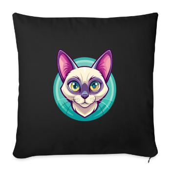 Chat Birman Européen Race Dessin Animé Kawaii Animal - Housse de coussin décorative 45 x 45 cm - noir - Devant