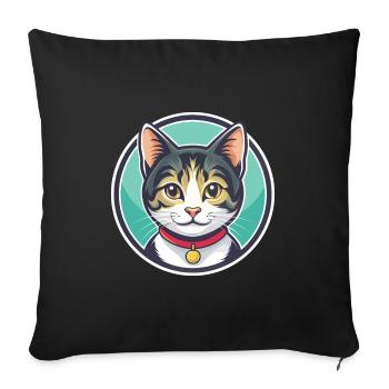American Wirehair Cat Breed Cartoon Kawaii Animal - Sofa pillowcase 17,3'' x 17,3'' (45 x 45 cm) - black - Front