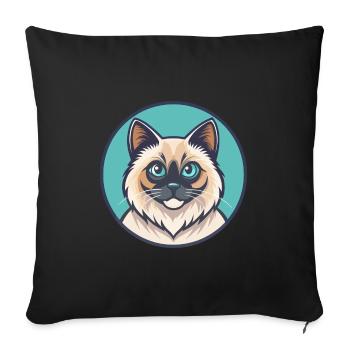 Birman Chat Race Dessin Animé Kawaii Animal Pet - Housse de coussin décorative 45 x 45 cm - noir - Devant