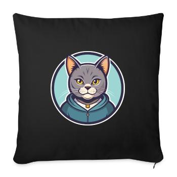 Chartreux Cat Breed Cartoon Kawaii Animal Pet - Sofa pillowcase 17,3'' x 17,3'' (45 x 45 cm) - black - Front