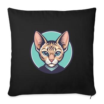 German Rex Cat Breed Cartoon Kawaii Animal Pet - Sofa pillowcase 17,3'' x 17,3'' (45 x 45 cm) - black - Front