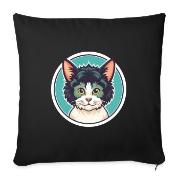 Laperm Chat Race Dessin Animé Kawaii Animal Pet - Housse de coussin décorative 45 x 45 cm - noir - Devant