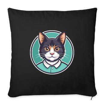 Manx Chat Race Dessin Animé Kawaii Animal Pet - Housse de coussin décorative 45 x 45 cm - noir - Devant