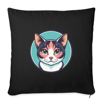 Dilué Calico Chat Race Dessin Animé Kawaii Animal Pet - Housse de coussin décorative 45 x 45 cm - noir - Devant