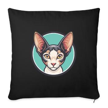 Cornish Rex Chat Race Dessin animé Kawaii Animal Pet - Housse de coussin décorative 45 x 45 cm - noir - Devant